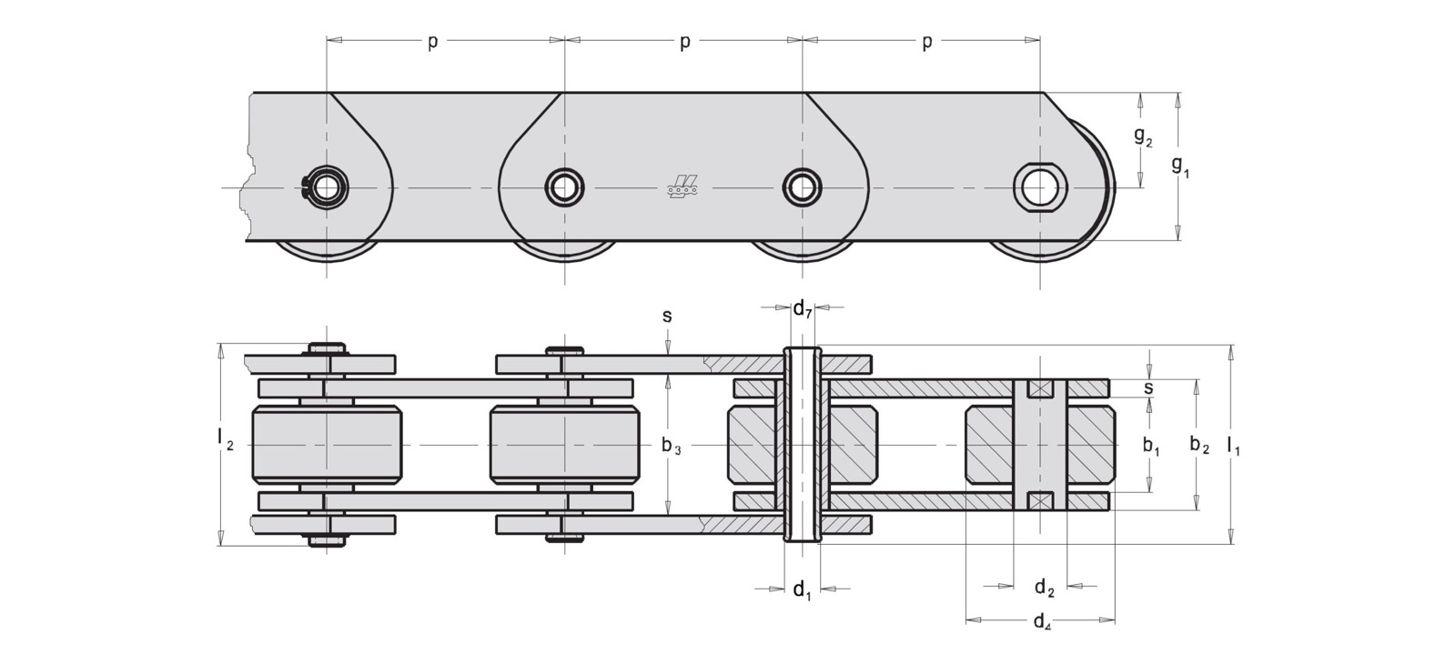 Behordó, csőcsapos láncok, FVCT sorozat (DIN8165)